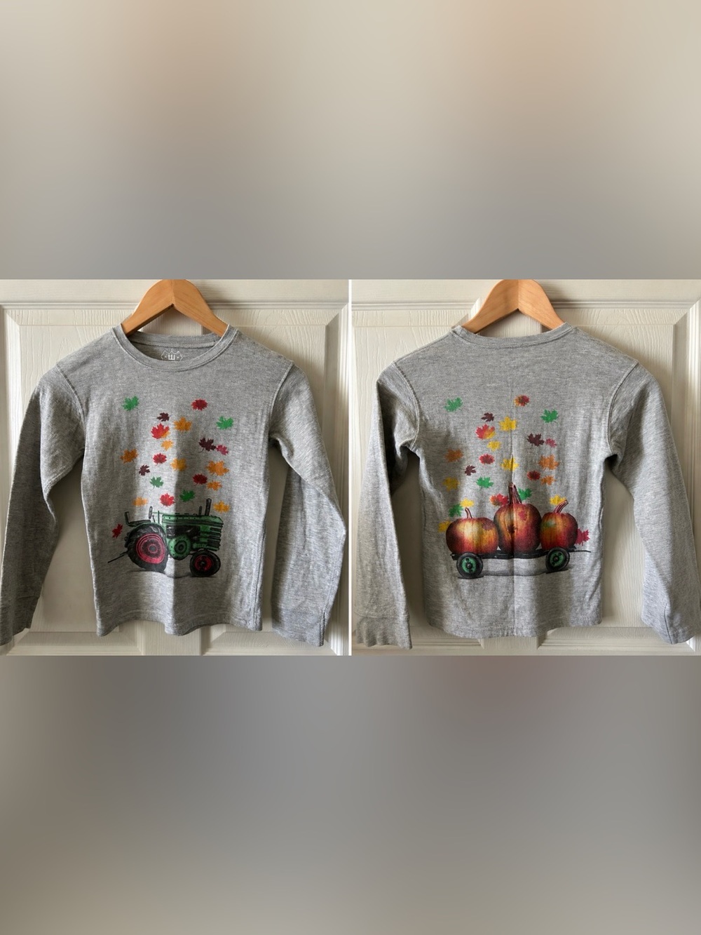 Wes And Willy Boys Kids Fall Autumn Leaves and Tractor Long Sleeve T-shirt Sz 5‎